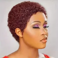 Perruque courte bouclée coupe pixie en cheveux humains pour femmes noires, perruque courte en cheveux humains fabriquée à la machine, sans dentelle, 4 pouces