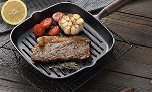 Flacher Boden 22cm quadratische Form Braten Grill Grill Pfanne Gusseisen Rindfleisch Steak Bratpfanne mit Holzgriff - Product Image 3