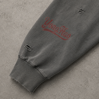 Sweat-shirt ras du cou vintage pour homme, personnalisé OEM/ODM, avec imprimé graphique vieilli et manches raglan, style streetwear sur mesure