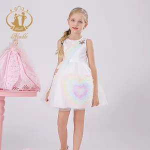 Çevik son dantel çocuk elbise desen saten rop tasarım bebek kız gökkuşağı aşk moda parti elbise