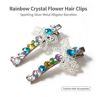 Lot de 2 pinces à cheveux de luxe en cristal perlé avec pendentif nœud et strass arc-en-ciel pour filles, idéales pour les fêtes