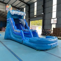 Toboggan aquatique gonflable géant commercial Dolphin Wave avec piscine, thème océanique pour les enfants, amusement estival