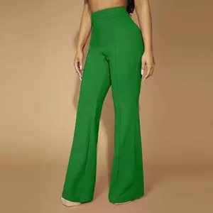 Hot Sale Office Ladies Flare Pants Custom Blank Solid Color Fashion Skinny Long Pant Cotton Elastic High Waist Pants For Women