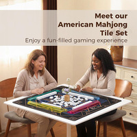 Ensemble de Mahjong américain complet pour les voyages, sac de transport pliable imprimé rose, 166 tuiles blanches de qualité supérieure, jeu de poker pour débutants