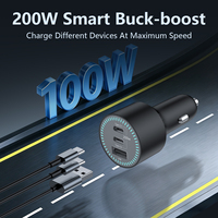 Chargeur de voiture USB C Premium 200W, double port PD Type C 100W, adaptateur allume-cigare à charge rapide USB avec indicateur LED