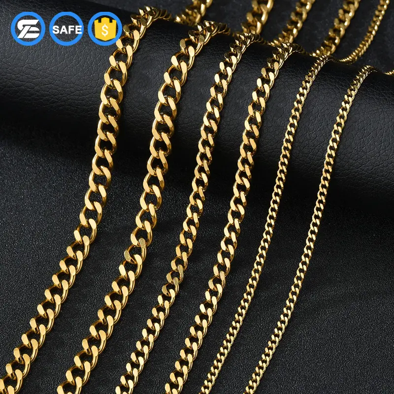 Wholesale Mens Titanium Stainless Steel Cuban Link Necklace Hip Hop 18k Gold color Plated Miami Curb Cuban Link Chain for Men