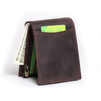 Portefeuille homme en cuir véritable à double pli, très vendu, avec poche à monnaie zippée, fenêtre pour carte d'identité et plusieurs emplacements pour cartes