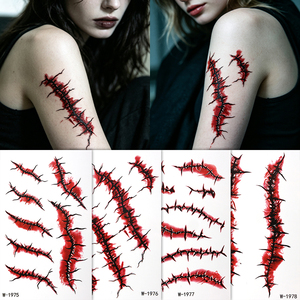Autocollants de <span class=keywords><strong>tatouage</strong></span> temporaire non toxiques, griffes effrayantes, plaies sanglantes, cicatrices, faux tatouages réalistes pour la fête d'Halloween - Product Image 2