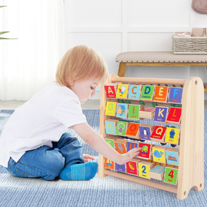 Tableau d'apprentissage 2-en-1 en <span class=keywords><strong>bois</strong></span> : Abaque et tableau alphabétique Montessori pour l'éducation précoce des tout-petits – Jouet STEM pour les opérations numériques - Product Image 3