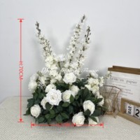 Support à fleurs artificielles de 120 cm de haut, décoration de fête, centre de table blanc, centre de table en métal pour mariage avec boule de fleurs rouges