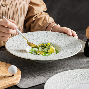 Tazón de Servir de Cerámica Moteada de Lujo para Restaurante Occidental, Borde Texturizado Hecho a Mano, Ecológico, Apto para Lavavajillas, Plato para Servir Alimentos - Product Image 1