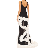 Robe longue de soirée pour femme, à col carré, à bretelles larges, ajustée, transparente, à volants en spirale, noir et blanc - Fournisseur vérifié de Chine