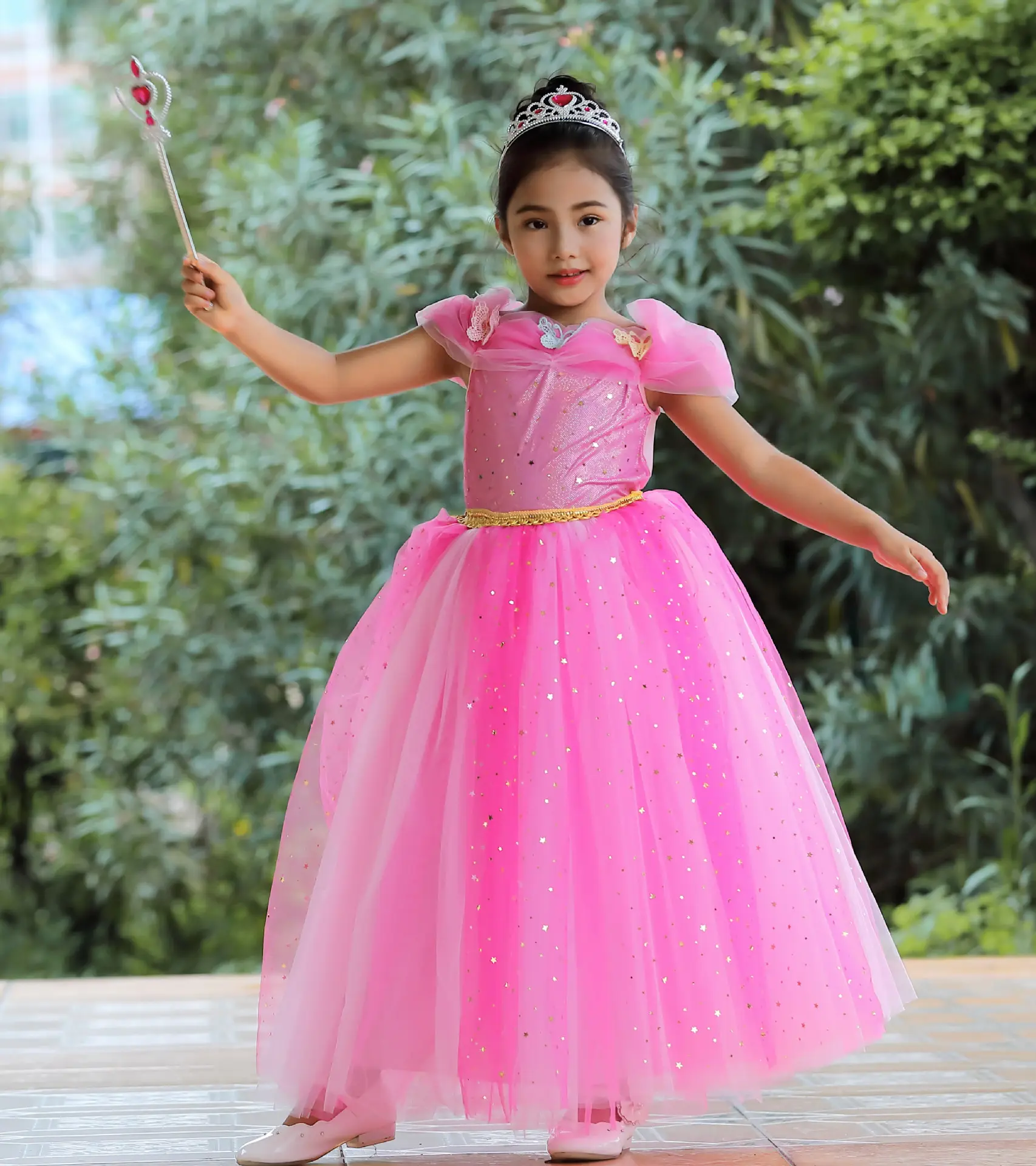 Gaun pernikahan karnaval kostum anak-anak Elsa Halloween gaun pesta berpayet Cinderella gaun putri merah muda kostum Cosplay untuk anak perempuan