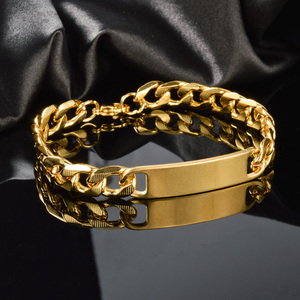 Bracelet unisexe tendance en acier inoxydable fin plaqué or 18 carats, maillons cubains, haute brillance, épais et attrayant, vente en gros - Product Image 1
