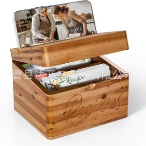 Boîte de rangement pour recettes en bois, rectangulaire, avec couvercle rabattable, organisateur de cartes, rangement décoratif pour la cuisine - Product Image 2