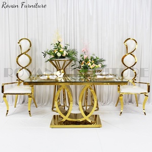 <span class=keywords><strong>Table</strong></span> de mariage de luxe en acier inoxydable, pièces centrales en verre, pour espace de fête, utilisé comme décoration de mariage, haute qualité