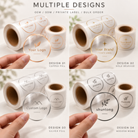 Étiquettes adhésives en PET pour produits de première nécessité en marque blanche, estampage or rose, découpe, étiquettes rondes brillantes transparentes en rouleau