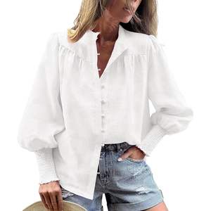 Chemisier Femme Personnalisé XL Printemps Manches Longues Habillé Décontracté Boutonné Smocké Manches Relevées Bureau Affaires Travail Nœud Papillon B0D9QRPVD2 - Product Image 4