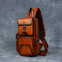 Sac de poitrine multifonctionnel en cuir végétal tanné, durable, vintage, grande capacité, fermeture éclair, vente en gros