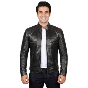 OEM Service Men's Coated Stand Collar Front Logo Premium Quality <b>Leather</b> Varsity Hooded <b>Jacket</b> for Autumn - Product Image 1