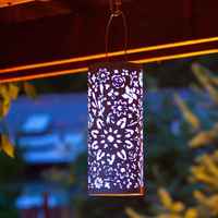 Lanterne solaire en verre blanc moderne et personnalisée, style montgolfière, motif floral découpé, cylindre suspendu, lumière LED IP65 pour jardin