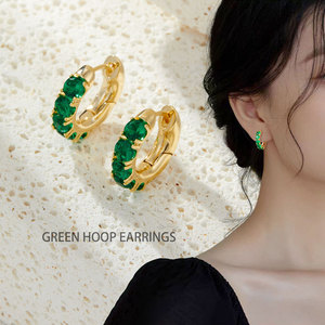 Green Hoop Earrings Gold Plated Emerald Crystal Claw Setting Party Fashion Jewelry - Product Image 1