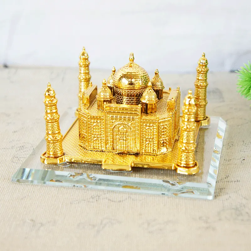 Metalen Ambachten Creatieve Indiase Souvenir Beroemd Gebouw Taj Mahal Model Met Kristallen Bodem Toeristische Geschenken