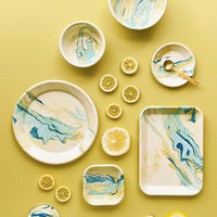 Vaisselle en émail marbré multi-styles, assiette à gâteau en émail faite à la main, plat de petit-déjeuner, petit plat d'accompagnement, bol à flocons d'avoine, vaisselle en émail
