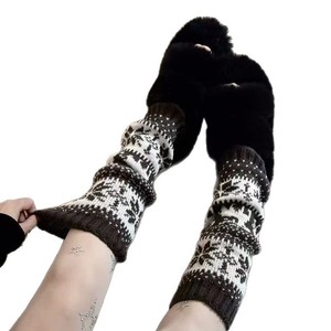 Fair Isle Knitted Slouch <b>Socks</b> With Snowflake Pattern Warm Winter Leg Warmers For Women Autumn And Winter Fashion - Product Image 3