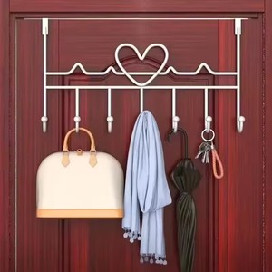 7Hook Heart-Shaped Door <b>Hooks</b> Punch-free Hanging Clothes Storage Rack Bedroom Kitchen Bathroom Organizer Storage Accessories - Product Image 3