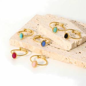 Fashion <b>Rings</b> Natural Stone Stainless Steel 18k Gold Plated <b>Titanium</b> Steel For Women Gift Jewelry Geometric Bezel Setting - Product Image 3