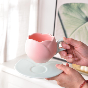 New Gift Mugs 300ml 10oz 3d Macaron pink Lovely Embossed Tulip Shaped <b>Ceramic</b> Porcelain Coffee <b>Cup</b> <b>Ceramic</b> Mug with Saucer - Product Image 5