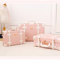 Valise de Voyage Rétro Faite Main 18 Pouces avec Poignée à Verrou, en Cuir PU Rose Vintage et Sangles