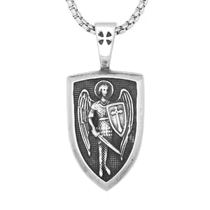 Мужской амулет, арчангель, щит, подвеска из нержавеющей стали, крест св. Майкла, ожерелье с подвеской
