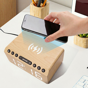 <span class=keywords><strong>Radio</strong></span> FM numérique EMAF pour hôtel, haut-parleur Bluetooth, chargeur sans fil pour téléphone, horloge d'alarme LED en bois, pour table de chevet ou bureau - Product Image 3