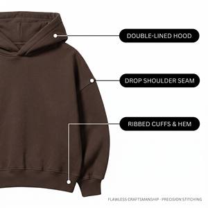 Sudadera con Capucha Extra Grande Personalizada de Alta Calidad, Color Marrón Chocolate, 420 g/m², Algodón Grueso, Hombros Caídos, Sin Cordones, para Ropa Urbana - Product Image 2