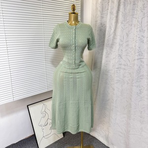 Vestido Largo de Punto con Cuello Redondo y Cintura Ajustada, Estilo Francés, para Mujer, Primavera 2026, Nuevo, de Alta Gama, con Cuentas - Product Image 6
