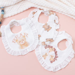 Neu eingetroffen: INS-Style <span class=keywords><strong>Baby</strong></span>-Spucktuch, Kinder-Baumwollkrepp bedrucktes doppelseitiges Handtuch-Stirnband-Set & wasserdichtes Lätzchen - Product Image 6