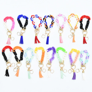 Chunky Acryl kette Wrist let Schlüssel bund <span class=keywords><strong>Tortie</strong></span> Link Armband Schlüssel anhänger Bunte Kette Armreif Leder Quaste Schlüssel ring - Product Image 1