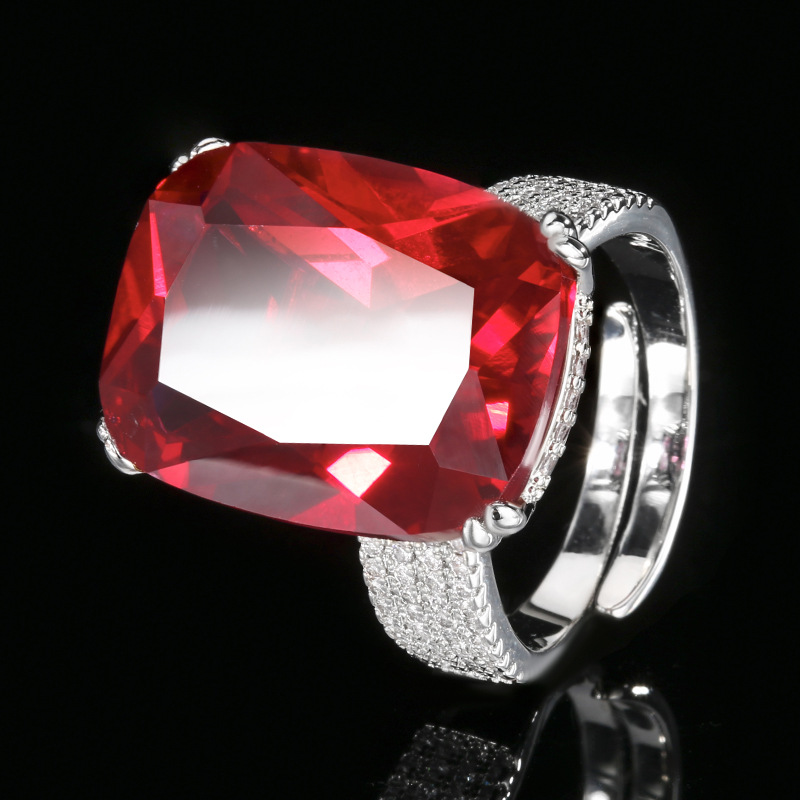adjustable size Platinum red corundum ring
