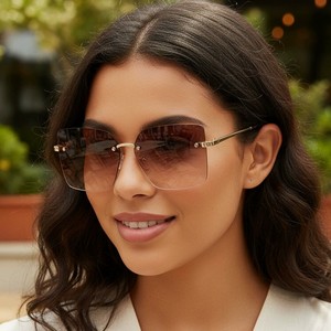 Gafas de <span class=keywords><strong>Sol</strong></span> Cuadradas Extra Grandes con Marco de Aleación XA100, Gafas de <span class=keywords><strong>Sol</strong></span> de Diseño Retro sin Montura para Mujer, con Logotipo Personalizado, Protección UV400 - Product Image 2