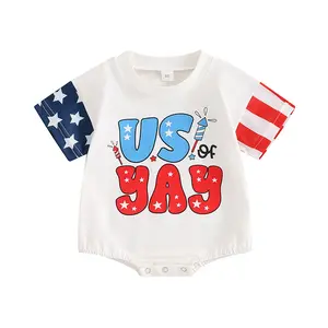 2024 Unisex 4th Of July Peuter Baby Boy Girl Sweatshirt Romper Bodysuit Amerikaanse Vlag Vierde Van July Usa Baby Bubble Romper