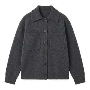 <span class=keywords><strong>Cardigan</strong></span> <span class=keywords><strong>Oversize</strong></span> in Lana 100% Organica per <span class=keywords><strong>Donna</strong></span>, Certificato GOTS, Grigio Mélange con Tasche, Stile Lussuoso e Discreto - Product Image 5
