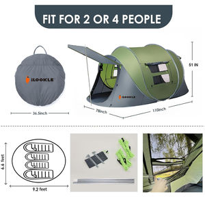 Tente pop-up 4 personnes trois saisons, imperméable, installation automatique, 2 portes, une chambre, pour le camping, la randonnée et les voyages - Product Image 3