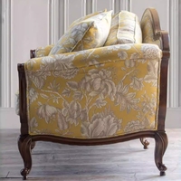 Sofá de Madera Maciza de Estilo Francés Retro para Tres Personas, Sillón Individual/Doble de Estilo Inglés Medieval para Sala de Estar de Villa de Lujo