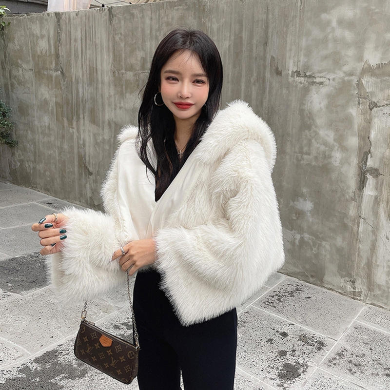 Faux Fur Cropped Jackets For Women Coats Thick Warm Soft Jacket Woman 2024 Long Sleeve Casual Winter Coat In New Outerwear - Foto 9