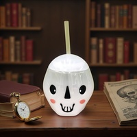 Gobelet en plastique à paille de grande capacité 500 ml pour enfants, avec motif de dessin animé lumineux et isolation thermique, idéal pour Halloween, Pâques et les fêtes