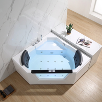 Baignoire de massage à remous autoportante de luxe en acrylique pour 2 personnes, pour villa, salle de bain, avec verre, appui-tête, haut-parleur Bluetooth