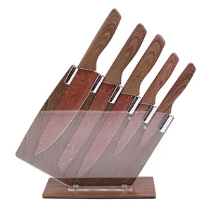 Set di coltelli da cucina con rivestimento antiaderente effetto pietra di nuovo Design con venature del legno ABS in portacoltelli acrilico