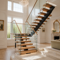 Escalier moderne à monopoutre en bois massif avec rampe en verre, escaliers intérieurs personnalisés pour villas, fabriqués en Chine
